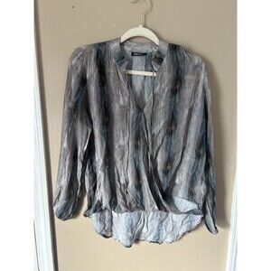 APNY New York Watercolor Tunic Top Blouse Faux Wrap Women's Size S Cupro